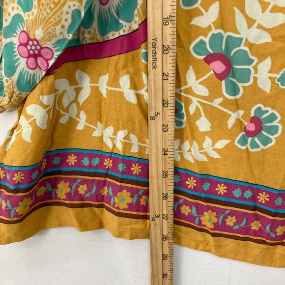 Natural Life size XL Colorful Floral Boho Festival Puff Sleeve Tie Front Blouse - Picture 5 of 9